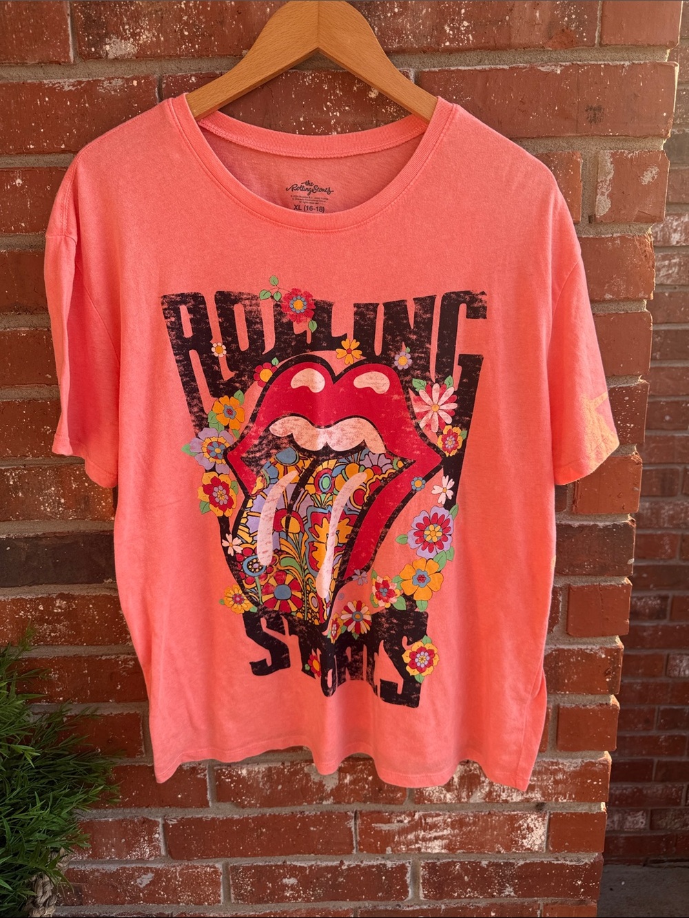 the Rolling Stones Coral Short Sleeve Graphic Tee
